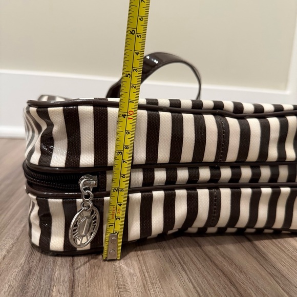 Henri Bendel Chic Vintage Brown and White Striped Cosmetic Bag - Picture 13 of 13
